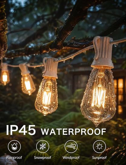 SUNSGNE 25FT Outdoor Edison Bulb String Lights with 27 Clear Edison Bulbs, ST35 Vintage String Lights for Patio, Garden, Backyard, Porch, Bistro Party Decoration, E12 Socket Base (White Wire)