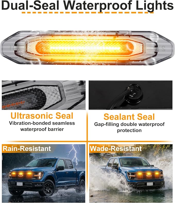 LED Grill Lights for Ford F150 2024-2026 Accessories XL Only, Amber | Direct-Snap F150 Front Grille Marker Lights, OEM-Style Fit, IP68 Waterproof, Raptor-Style Front-End Upgrade, Off-Road Ready