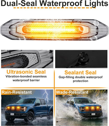 LED Grill Lights for Ford F150 2024-2026 Accessories XL Only, Amber | Direct-Snap F150 Front Grille Marker Lights, OEM-Style Fit, IP68 Waterproof, Raptor-Style Front-End Upgrade, Off-Road Ready