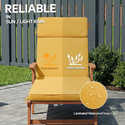 80 x 26 Inch Outdoor Chaise Lounge Cushions Set of 2 - Removable Cover, 4-Section Design, Water-Repellent & Fade-Resistant, 6 Tie Straps, Replacement for Patio & Pool Chairs - Yellow