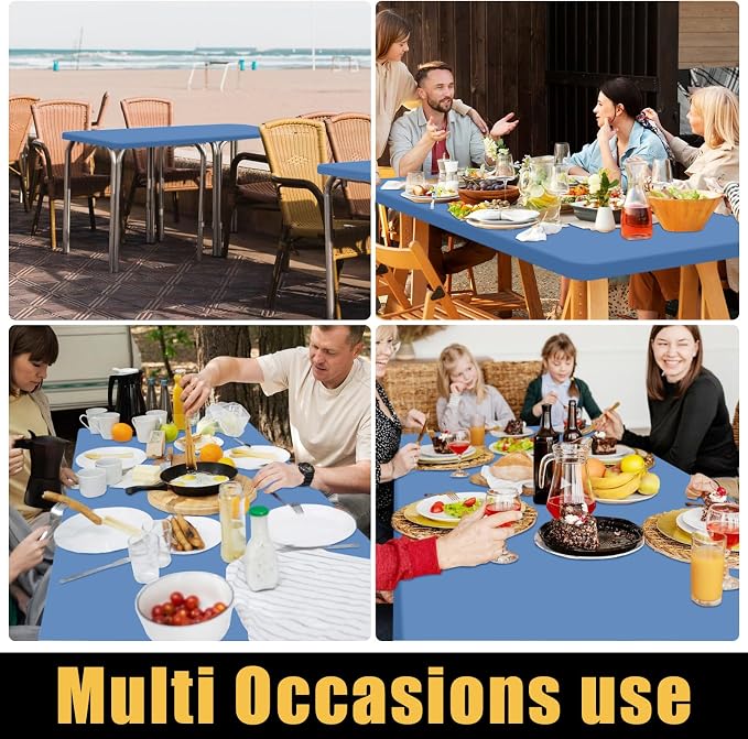 Smiry Rectangle Picnic Table Cloth, Waterproof Elastic Fitted Tablecloths for 5 Foot Tables, Washable Polyester Table Cover for Camping, Indoor and Outdoor (Stone Blue, 30"x60")