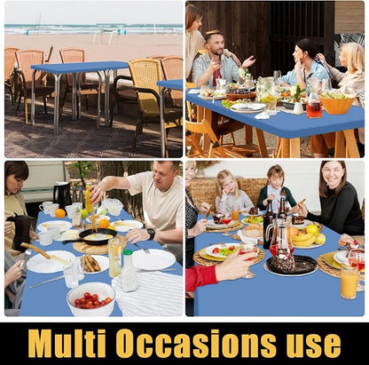 Smiry Rectangle Picnic Table Cloth, Waterproof Elastic Fitted Tablecloths for 6 Foot Tables, Washable Polyester Table Cover for Camping, Indoor and Outdoor (Stone Blue, 30"x72")