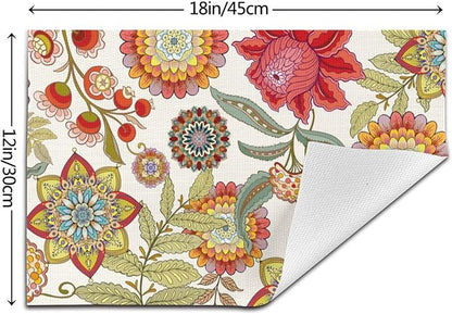 Boho Floral Placemats Set of 4, Colorful Decorative Place Mats | Flower Table Mats for Kitchen Dining Table, Washable Linen Placemat 12"x18", Housewarming Gifts for New Home