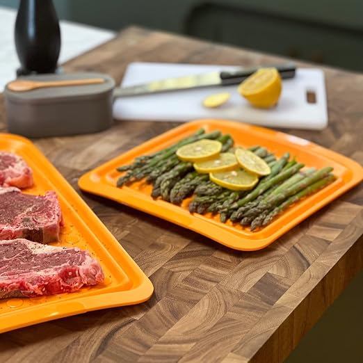 Outset Grill Prep Trays, Set of 2 Small Trays, 10.5" x 10.5", Orange and Black