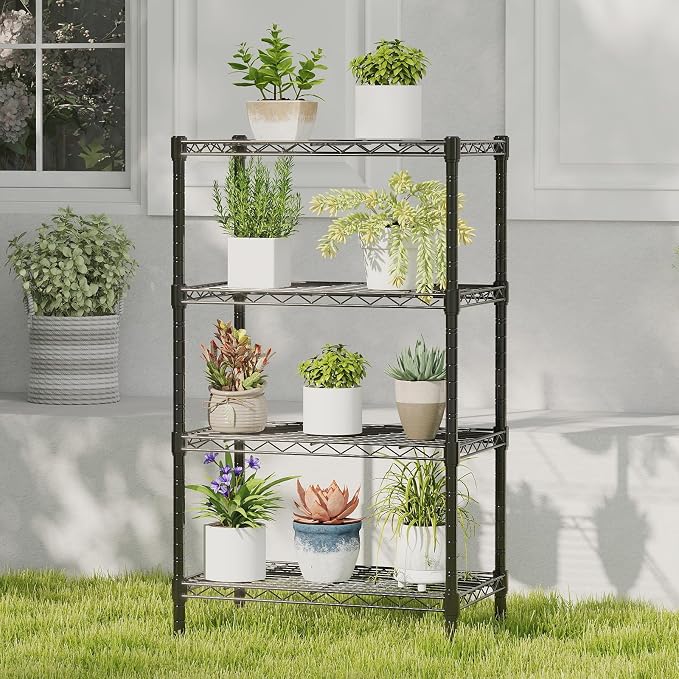 DUMOS 4-Tier Metal Wire Storage Shelves, Adjustable Standing Storage Rack Shelf, Heavy Duty Steel Shelving Unit Organizers for Kitchen Bathroom Pantry Garage, 23.2" Wx13.4 Dx47.1 H, Black