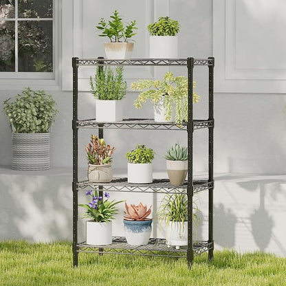 DUMOS 4-Tier Metal Wire Storage Shelves, Adjustable Standing Storage Rack Shelf, Heavy Duty Steel Shelving Unit Organizers for Kitchen Bathroom Pantry Garage, 23.2" Wx13.4 Dx47.1 H, Black