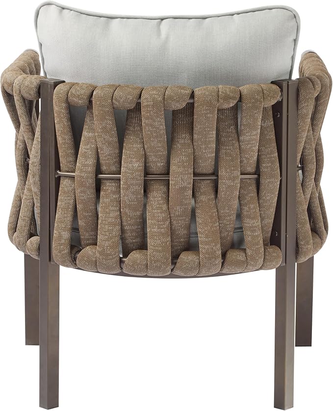 Christopher Knight Home Lena Patio Club Chairs Set of 2, Metal Accent Chairs, Rope Woven Backrest Armchair, Upholstered Cushions Seating, Tub Back Design for Backyard Garden, Brown+Light Gray