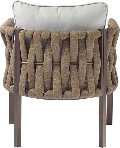 Christopher Knight Home Lena Patio Club Chairs Set of 2, Metal Accent Chairs, Rope Woven Backrest Armchair, Upholstered Cushions Seating, Tub Back Design for Backyard Garden, Brown+Light Gray