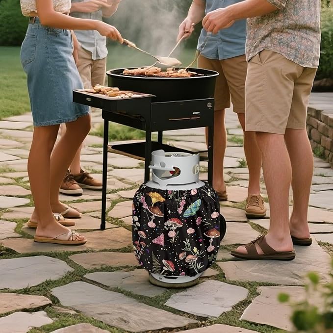 Rv Dual Propane Tank Cover Mushroom Flower Dual Propane Tank Cover for Rv Trailer 20 lb Cylinder Covers for Outdoor and Indoor Use Dustproof 13.7'' x 16.5''