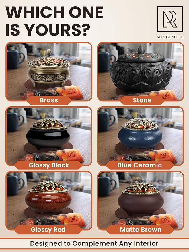 Resin Incense Burner Bowl Set for Charcoal, Frankincense & Resin – Heat-Resistant Censer Incense Holder for Cones & Sticks with Clean Ash Catcher for Home Fragrance, Relaxation & Traditional Use