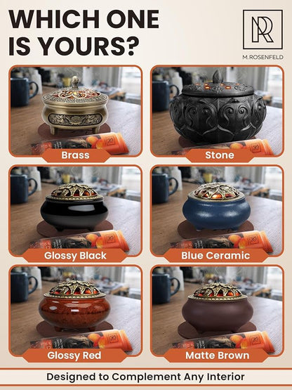 Resin Incense Burner Bowl Set for Charcoal, Frankincense & Resin – Heat-Resistant Censer Incense Holder for Cones & Sticks with Clean Ash Catcher for Home Fragrance, Relaxation & Traditional Use