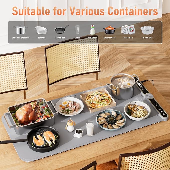 Warming Mat for Food, Extra Large 31.5'' x 15'', 450W Electric Food Warmers for Parties Buffet, Portable Warming Tray with 9 Levels Temperature Setting, 8s Fast Heat up