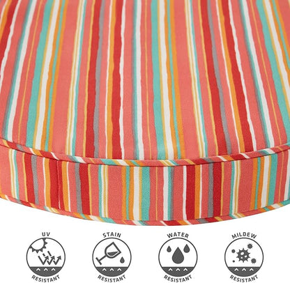 Set of 2 Outdoor 18 inch Round Patio Dining Chair Pads – Comfortable Fiber-Filled Seat Cushions with Ties, Reversible Polyester Fabric - Watermelon Stripe