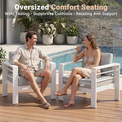 Solaste Outdoor Loveseat Aluminum Patio Furniture Sofa, All-Weather Metal Outdoor Couch with Cushions,Light Grey