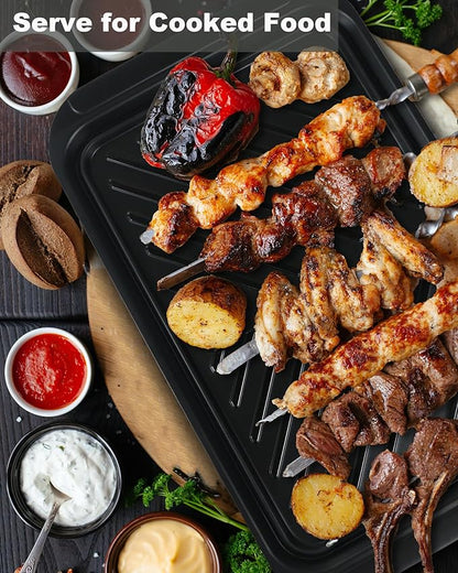 Czlizdyt Grilling Prep and Serve Trays, BBQ Platter for Raw and Cooked Food, Melamine Serving Trays for Food, Set of 2, Black and Red, Napkin and Cleaning Clothes Included