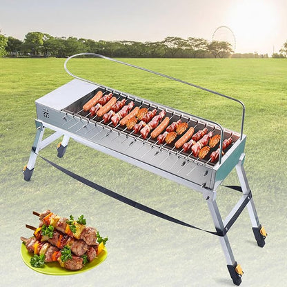 Automatic Flip BBQ Stove Electric Charcoal Grill Stainless Steel Camping Barbecue Machine Sliver USB(Folding Size:27 * 9.5 * 4.7inch)