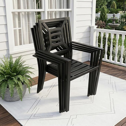 Patio Dining Chairs Set of 4, Stackable Metal Patio Chairs with High Back for Deck Bistro Porch Lawn, Black Wrought Iron Outdoor Dining Chairs