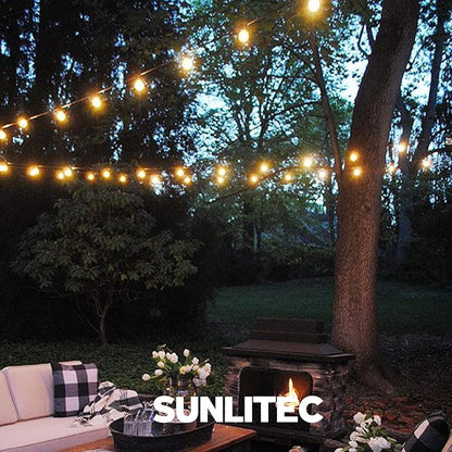 Sunlitec Solar String Lights Waterproof LED Indoor/Outdoor Hanging Umbrella Lights with 30 Bulbs - 50 Ft Patio Light for Deckyard Tents Market Cafe Gazebo Porch Party Decor