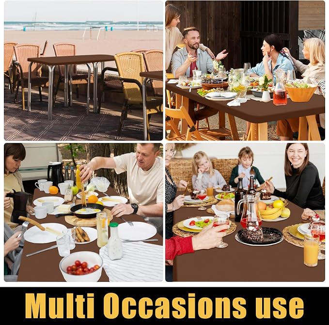 Smiry Rectangle Picnic Table Cloth, Waterproof Elastic Fitted Tablecloths for 8 Foot Tables, Washable Polyester Table Cover for Camping, Indoor and Outdoor (Tan, 30"x96")