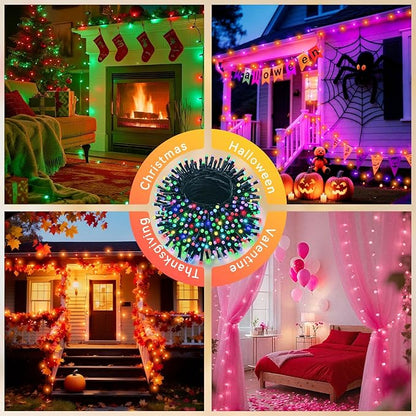 LitHome 66FT 200 LED Color Changing Christmas String Lights Outdoor, 35 Colors 9 Modes Connectable Red White and Blue Lights with Remote, Patriotic Light Plug in Green Wire for Tree 4th of July Decor