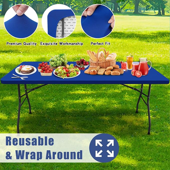 Moosfor Spandex 4 Foot Rectangle Table Cloth, Elastic Fitted Tablecloths for Picnic, Stretch Washable Patio Table Cover for Outdoor, Camping, Banquet and Parties (Blue, 24"x48")