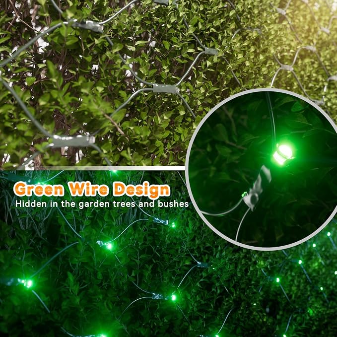 LitHome 14.8FT x 5FT Christmas Net Lights Outdoor Mesh Lights Connectable | 8 Modes 300 LED Halloween Green Net Light for Bushes, Giant Mesh Light Waterproof for Christmas Garden Party Roof Decor