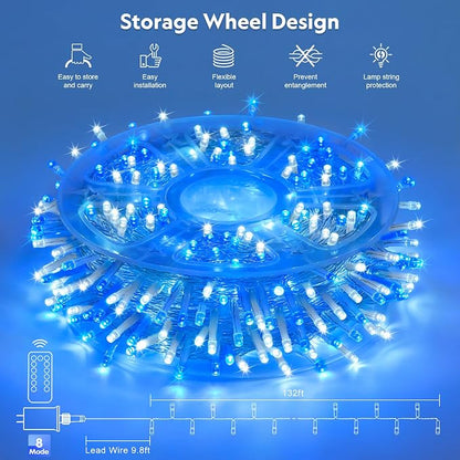 JMEXSUSS 400 LED Blue and White Christmas Lights Indoor Outdoor with Remore | 132 ft String Lights Plug in, Christmas Tree Lights for Bedroom Party Outside Patio Tree Holiday Xmas Decor,8 Modes