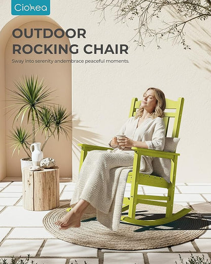 Ciokea Oversized Outdoor Rocking Chair, 380lbs Heavy-Duty Large Patio Rocker, Weather Resistant & Anti-Fade Porch Chair, High Back Cozy Rocking Chair for Outside, Fire Pit, Deck, Garden, Lime Green