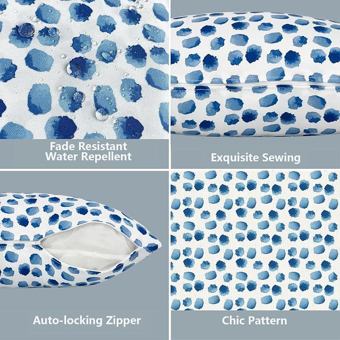 LVTXIII 2 Pack Outdoor Throw Pillow Covers for Patio Furniture, 16x16 Inch Square Pillow Case, Water-Repellent Cushion Covers for Garden, Porch, Sofa, Brush Blue