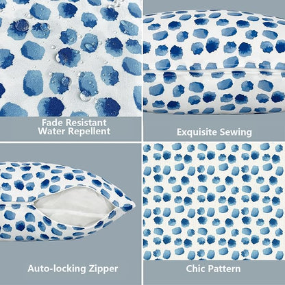 LVTXIII 2 Pack Outdoor Throw Pillow Covers for Patio Furniture, 16x16 Inch Square Pillow Case, Water-Repellent Cushion Covers for Garden, Porch, Sofa, Brush Blue