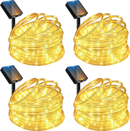 btfarm 4 Pack Solar Rope Lights, 120LED 46FT Solar String Lights Outdoor Waterproof, 8 Lighting Modes Solar Powered Strip Tube for Outside Garden Tree Christmas Yard Patio Wedding Decor, Warm White