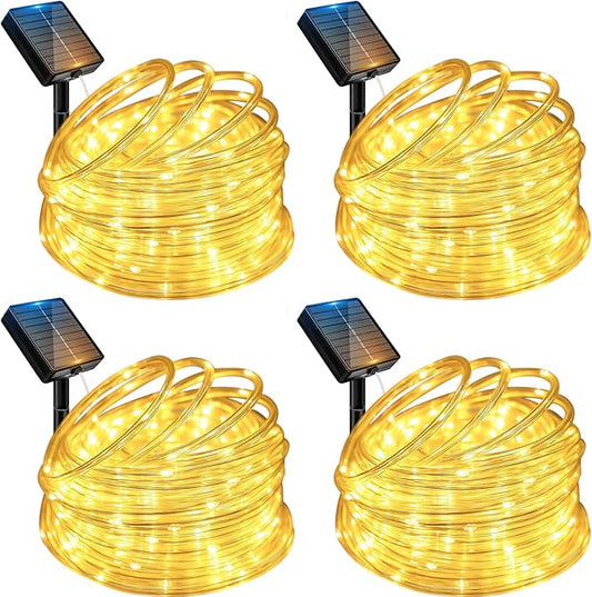 btfarm 4 Pack Solar Rope Lights, 120LED 46FT Solar String Lights Outdoor Waterproof, 8 Lighting Modes Solar Powered Strip Tube for Outside Garden Tree Christmas Yard Patio Wedding Decor, Warm White