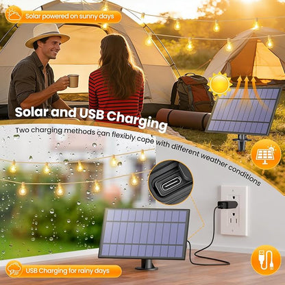 Mlambert 25FT Solar Powered String Lights Outdoor, Waterproof Solar Patio Light String with 10+1 Shatterproof LED G40 Bulbs for Backyard Garden-White