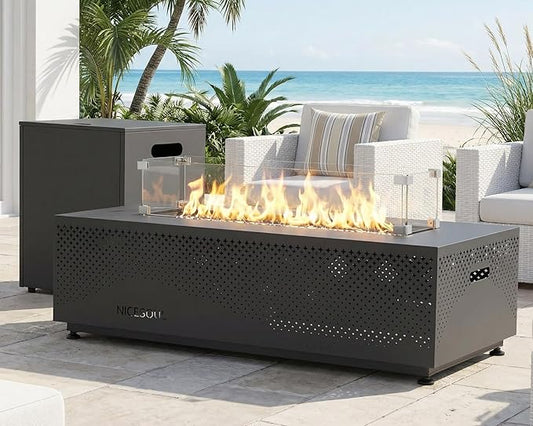 NICESOUL 42'' Propane/Natural Gas Fire Pit Table, Rectangle Firepits with Tank Table, 50000 BTU Modern Outdoor Fireplace with LED Lights for Outside Patio Backyard Deck Porch, CSA Certified, Dark Gray