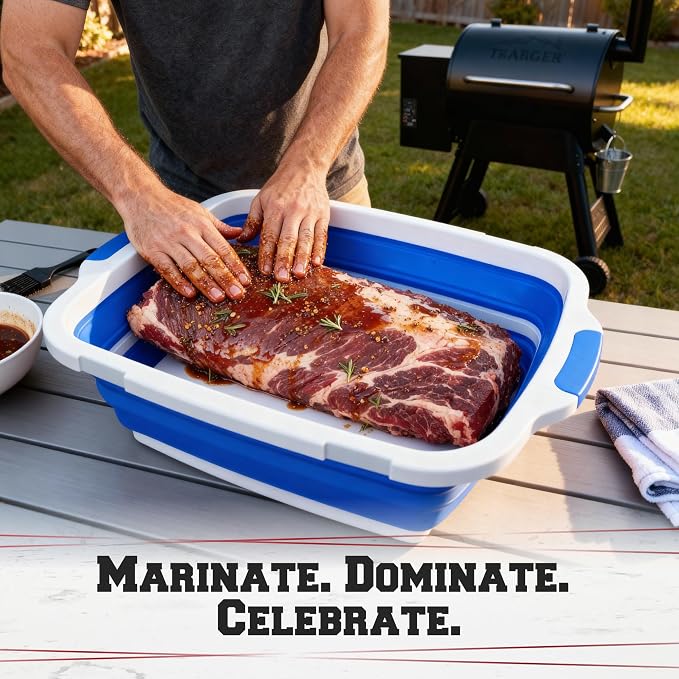 Collapsible XL Smoker & BBQ Prep Tub with Locking Lid | Includes Cutting Board, Meat Marinade & Brine Container For Turkey, Brisket & Ribs - Best Grill Accessories Gifts For Men