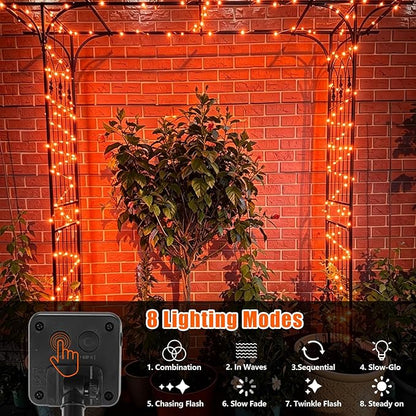 YEGUO Orange Solar Thanksgiving Lights Outdoor Waterproof, 4 Pack Each 33ft 100 LED Solar Fairy Lights, 8 Modes Solar String Lights