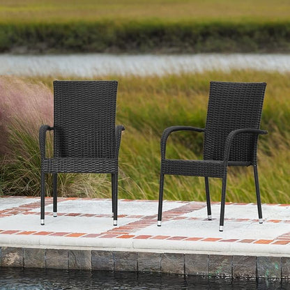 Patio Sense Morgan Outdoor Wicker Chair | Set of 4 | Black | Steel Powder Coated Frame | No Assembly | Lightweight and Portable | Zero Maintenance | For Indoors, Porch, Backyard, Lawn, Garden, Balcony