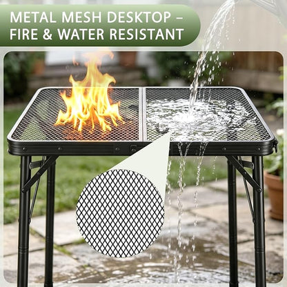 Folding Grill Table, 24"x16" Portable Camping Table with Storage Pocket, Heat Resistant & Waterproof Outdoor Picnic Table, Sturdy Lightweight for Travel Cooking BBQ, Camping, Backyard