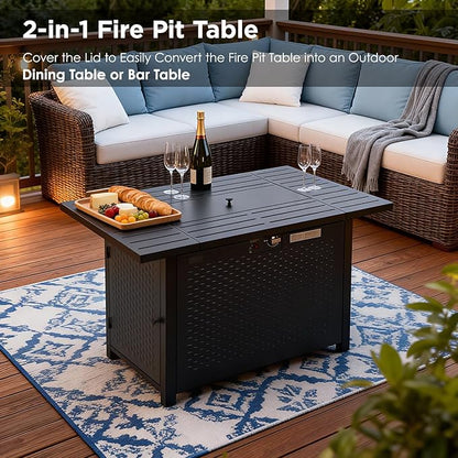 FDW 43 Inch Outdoor Propane Fire Pit Table with Glass Wind Guard, Rectangular Patio Fire Table, 50,000 BTU Smokeless Gas Firepit for Backyard, Garden & Poolside