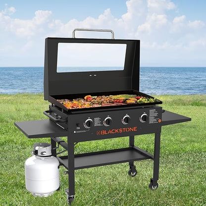Upgrade Hinged Lid for Blackstone 36" Omnivore Griddle Hood,5856 Visualized Tempered Glass Hard Cover for Blackstone Lid 1554 2210 2177 1984 etc. 36 Omnivore Flat Top Griddle Accessories w/Thermometer