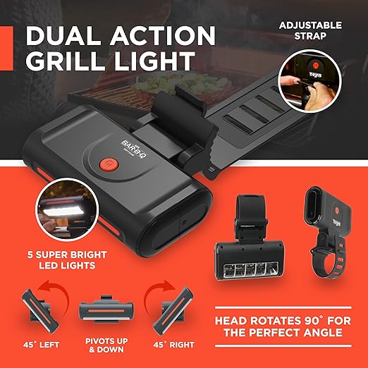 Mr. Bar-B-Q Super Bright BBQ LED Grill Dual Action Light, Adjustable Light Head & Strap for Entire Grilling Space, Water & Heat Resistant