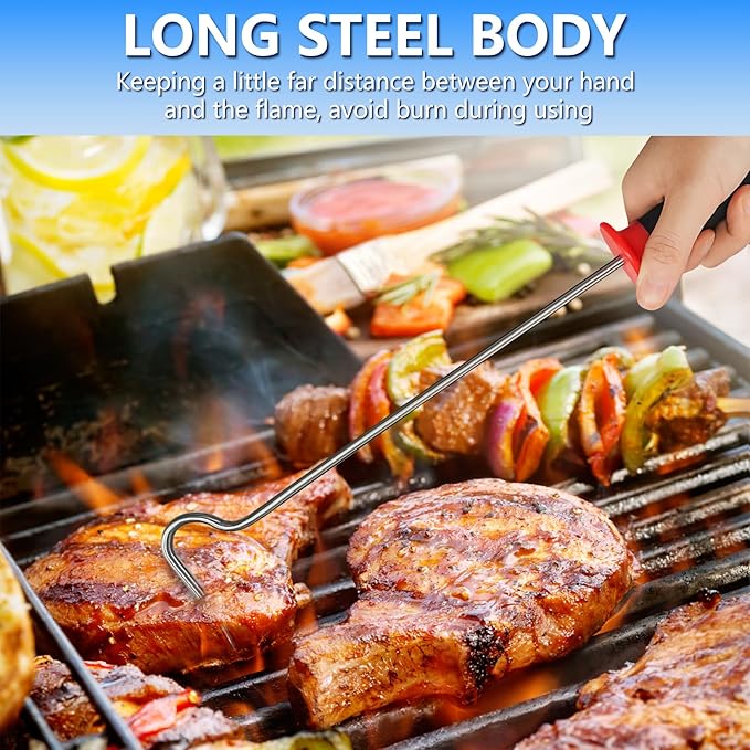 5Pcs Food Flipper Turner Hooks, Stainless Steel BBQ Turner Hooks Non-slip Handles BBQ Grill and Smoker Accessories for Grilling Ribs Steaks Chicken Sausages