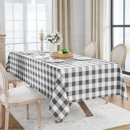 Softalker Gingham Checkered Tablecloth Rectangle - Outdoor Waterproof Buffalo Plaid Table Cloth, Stain Resistant Washable Table Cover for Picnic, Camping, Dining - Grey and White, 60 x 84 Inch