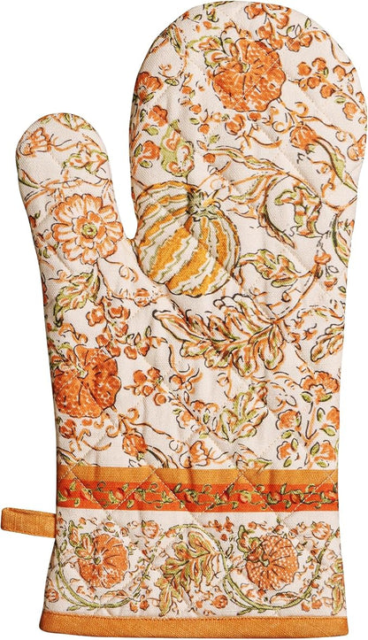 Maison d'Hermine Oven Gloves 100% Cotton Oven Mitt (7" x 13", Pack of 1) | With Loop Heat Resistant BBQ Cooking Gloves Baking Kitchen Handling Hot Pans Thanksgiving Christmas - Pumpkin Spice