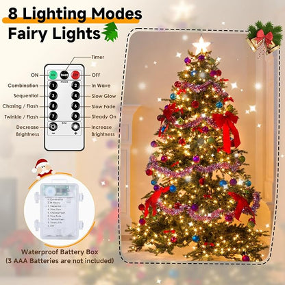 4 Pack Battery Fairy Lights with Remote, 160FT 480LED, Warm White | 8 Modes, Timer Function, Waterproof, Dimmable, Battery Operated Twinkle Light for Indoor Outdoor Xmas Party Holiday Decor