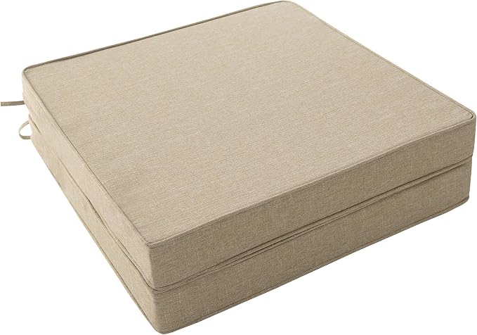 Outdoor Chair Cushions, Water-Resistant & Fade-Resistant, Patio Furniture Square Seat Replacement Chair Pads with Ties, Removable Cover, Non-Slip Bottom, Set of 2, 19 x 19 Inch, Natural