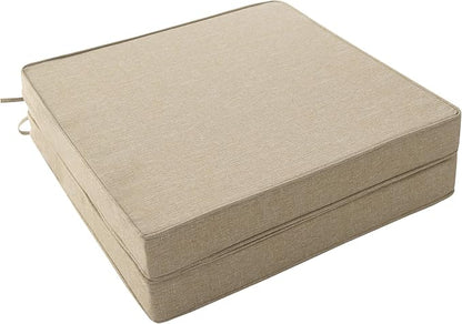 Outdoor Chair Cushions, Water-Resistant & Fade-Resistant, Patio Furniture Square Seat Replacement Chair Pads with Ties, Removable Cover, Non-Slip Bottom, Set of 2, 24 x 24 Inch, Natural