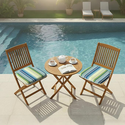 DYTXIII Set of 2 Outdoor Chair Cushions with Ties,Water Repellent Patio Chair Pads 17"x 16" for Outdoor Furniture,Round Corner Seat Cushions for Garden Yard Kitchen Stripe Blue Green