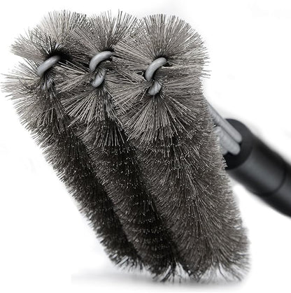 BBQ Grill Brush By GRILL CHIEF - 18" - 3 Stainless Steel Brushes in 1 - Best Barbecue Cleaner Tools Accessories - Outdoor Kitchen Wire Bristles Cleaning Grates Parts Set to Handle Weber, Charbroil, Gas, Electric, Porcelain, Infrared Grills