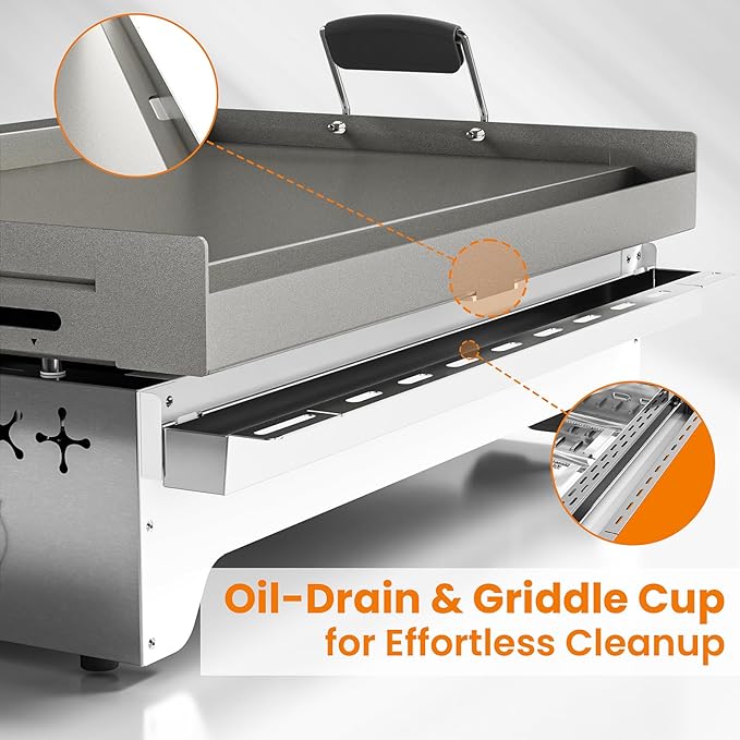 WAA Portable Propane Griddle, 32,000BTU Tabletop Portable Propane Gas Grill with 4 Burners, Stainless Steel Flat Top Grill, Outdoor Cooking for Tailgating,Camping, RVs, BBQ, Patio, Silver